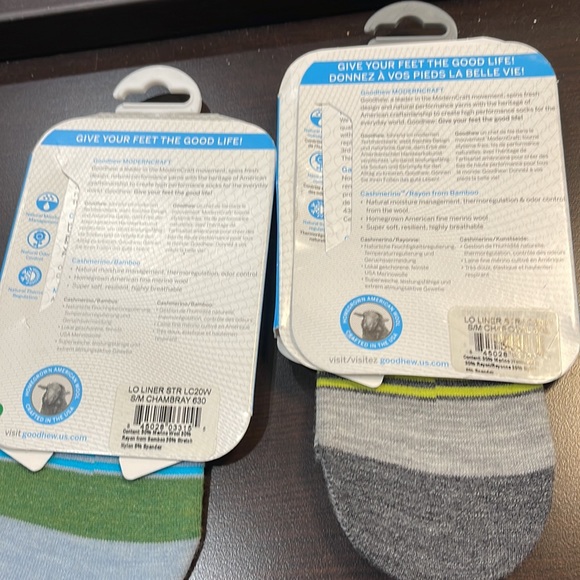 Goodhew Lo liner Stripe merino wool socks 2 pair pack size S/M - Picture 7 of 11